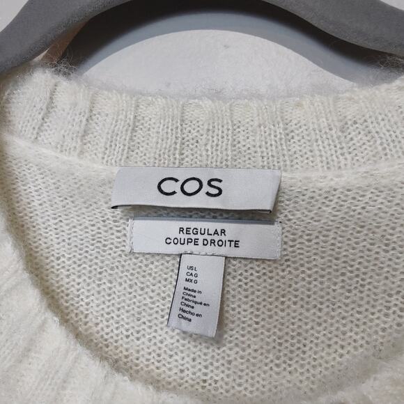 COS Mens Sz L Regular Fit Thick Wool Mohair Blend Sweater Colorblock Brown Black - Picture 2 of 6